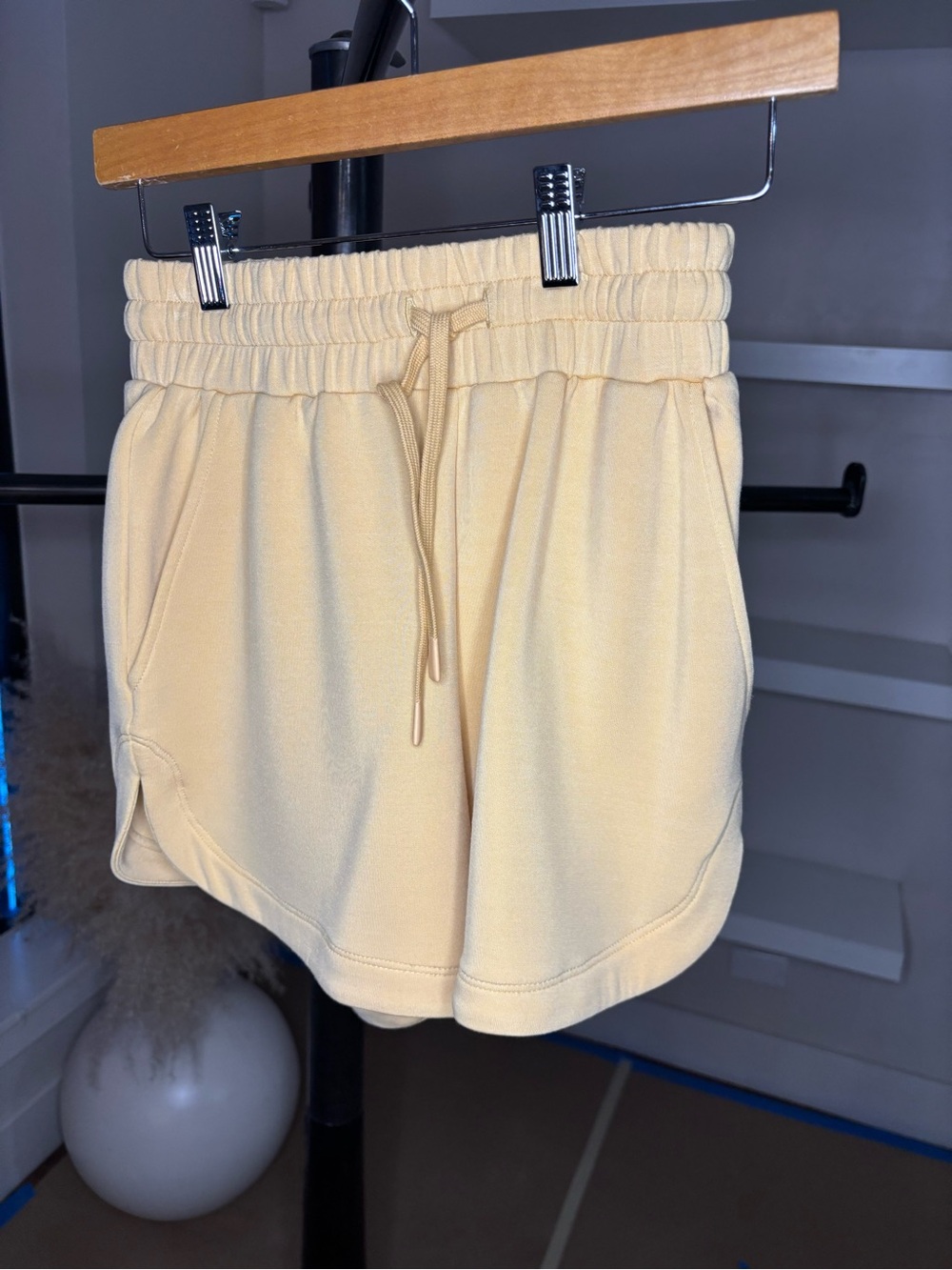 Varley Pale Yellow Drawstring Athletic Shorts